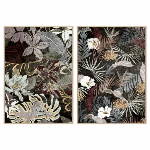 Pintura DKD Home Decor Tropical Folha de Planta 83 x 4,5 x 122,5 cm 83 x 4,5 x 123 cm (2 Unidades)