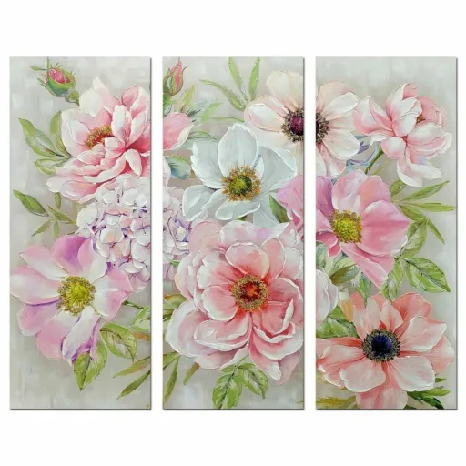 Pintura DKD Home Decor Bloemen 60 x 3 x 150 cm Shabby Chic (3 Peças)