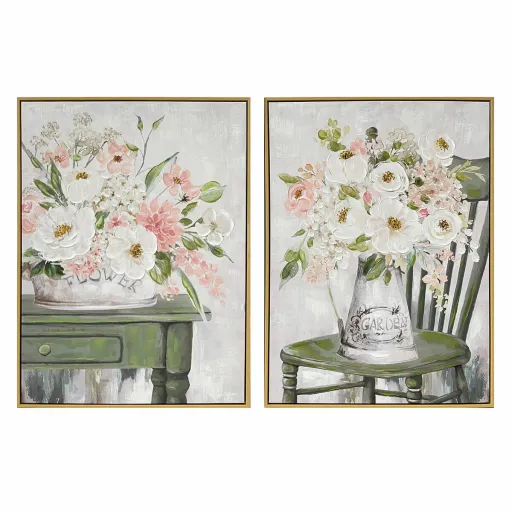 Pintura DKD Home Decor Shabby Chic Vaso 60 x 3,5 x 80 cm (2 Unidades)