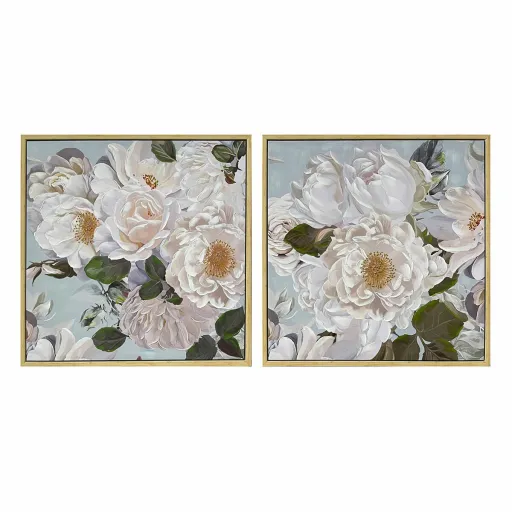 Pintura DKD Home Decor 80 x 4 x 80 cm Bloemen Shabby Chic (2 Unidades)