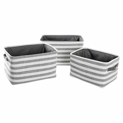 Conjunto de Cestas DKD Home Decor Cinzento Riscas Algodão (42 x 32 x 25 cm) (3 Peças)