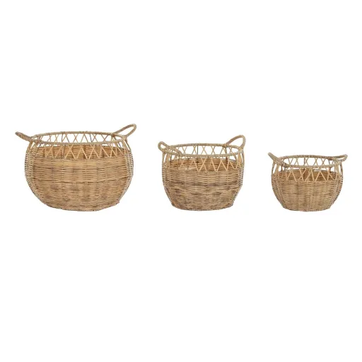 Conjunto de Cestas DKD Home Decor Natural Metal Polietileno 38 x 38 x 34 cm 38 x 38 x 27 cm 3 Peças