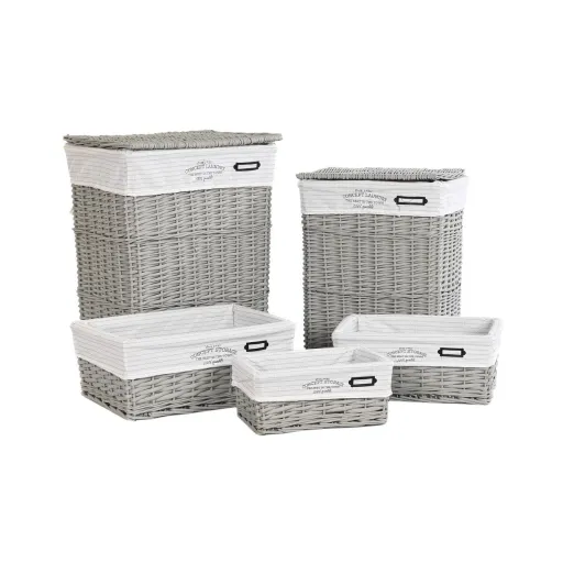 Conjunto de Cestos DKD Home Decor Cinzento Vime 44 x 34 x 56 cm (5 Peças)