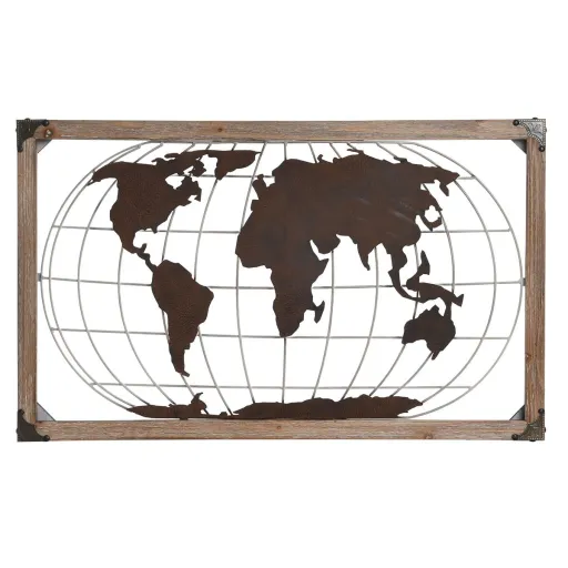 Figura Decorativa DKD Home Decor Natural Metal Cobre Pinheiro Mapa do Mundo (75 x 6 x 46 cm)