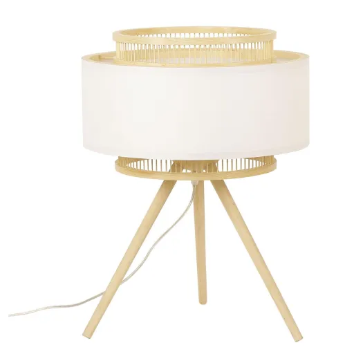 Lâmpada de Mesa DKD Home Decor Castanho Poliéster Branco Bambu (36 x 36 x 48 cm)