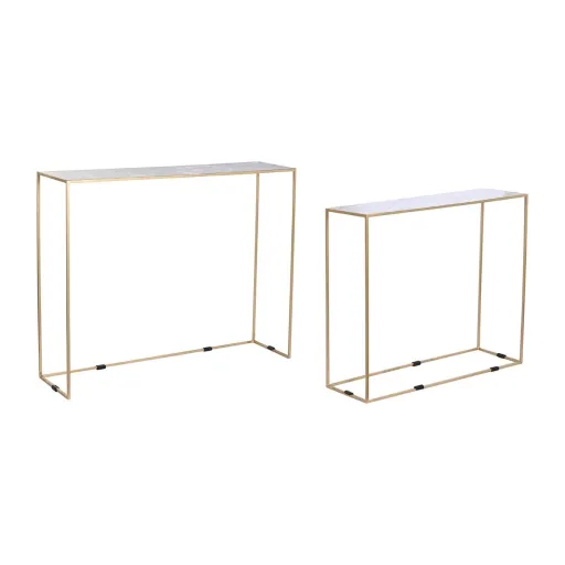 Conjunto de 2 Mesas DKD Home Decor Branco Preto Dourado 100 x 28 x 80 cm