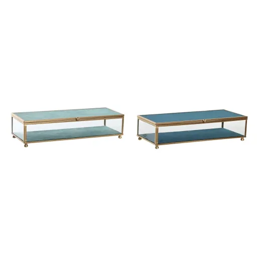 Guarda-Joias DKD Home Decor Cristal Metal Turquesa Azul Celeste 25 x 10 x 5 cm (2 Unidades)