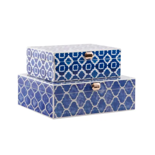 Guarda-Joias DKD Home Decor Azul Azul Marinho Madeira 24 x 20 x 8 cm (2 Unidades)