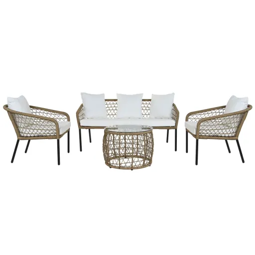 Conjunto de Mesa com 3 Poltronas DKD Home Decor Branco 137 x 73,5 x 66,5 cm Rotim Sintético Aço