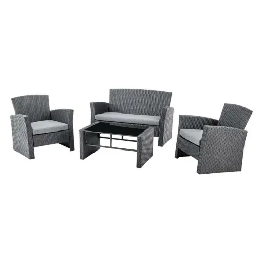 Conjunto de Mesa com 3 Poltronas DKD Home Decor Cinzento 124 x 72 x 75 cm 121 x 63 x 73 cm Rotim Sintético