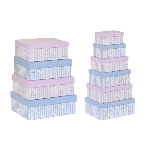 Conjunto de Caixas de Organização Empilháveis DKD Home Decor Azul Cor de Rosa Cartão (43,5 x 33,5 x 15,5 cm)