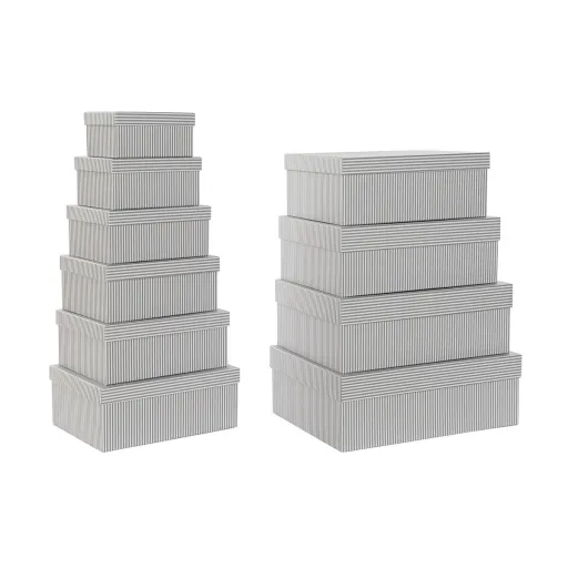 Conjunto de Caixas de Organização Empilháveis DKD Home Decor Cinzento Branco Quadrado Cartão (43,5 x 33,5 x 15,5 cm)