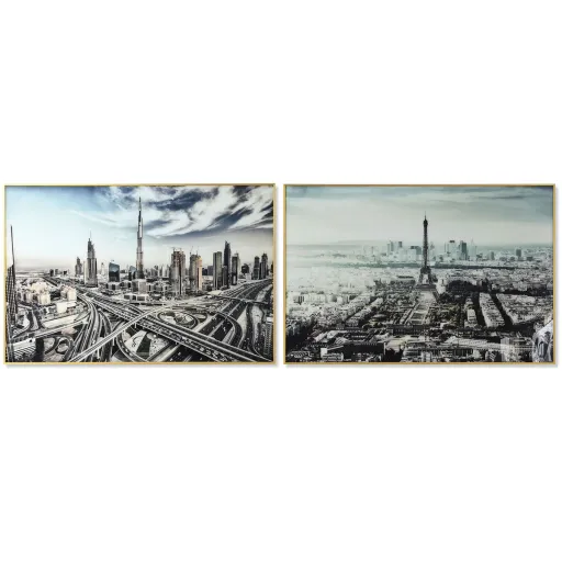 Pintura DKD Home Decor Cidade 120 x 4 x 80 cm Loft (2 Unidades)