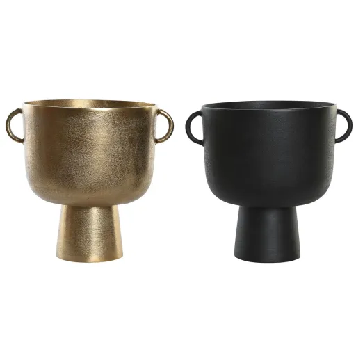 Vaso DKD Home Decor 36 x 29 x 33 cm Preto Dourado Alumínio Moderno (2 Unidades)