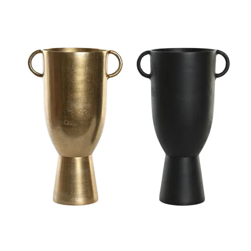 Vaso DKD Home Decor 25 x 18 x 41 cm Preto Dourado Alumínio Moderno (2 Unidades)