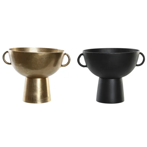 Vaso DKD Home Decor 34 x 28 x 26 cm Preto Dourado Alumínio Moderno (2 Unidades)