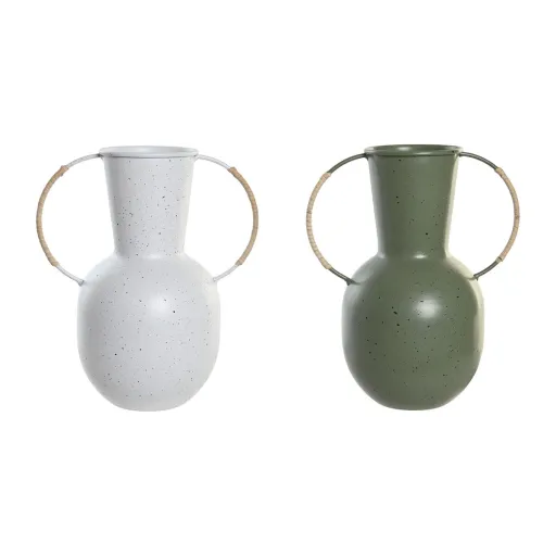 Vaso DKD Home Decor 20 x 13 x 24 cm Metal Terracota Branco Verde (2 Unidades)