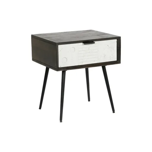 Mesa de Cabeceira DKD Home Decor 45 x 38 x 50 cm Preto Metal Branco Madeira de Mangueira Wengue