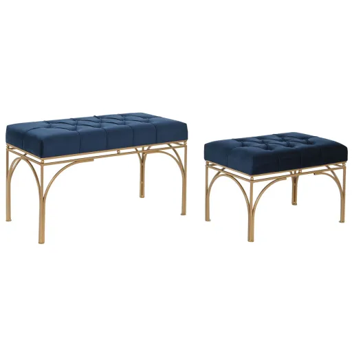 Banqueta DKD Home Decor Azul Dourado Metal 80 x 40 x 48 cm (2 Unidades)