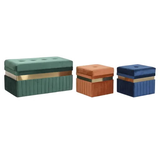 Banqueta DKD Home Decor Azul Verde Laranja Dourado Madeira MDF 93 x 47 x 45 cm (3 Unidades)