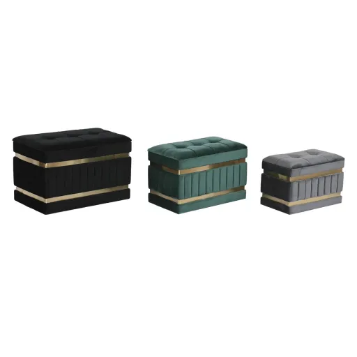 Banqueta DKD Home Decor Preto Dourado Verde Cinzento Escuro Madeira MDF 70 x 40 x 43 cm