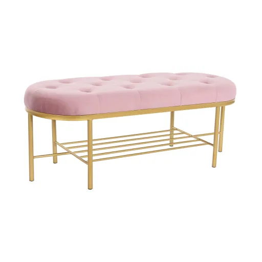 Banqueta DKD Home Decor 100 x 35 x 40 cm Cor de Rosa Dourado Metal