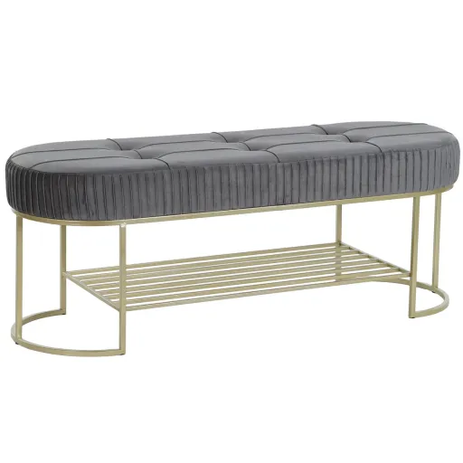 Banqueta DKD Home Decor Cinzento Dourado Metal 120 x 40 x 45 cm