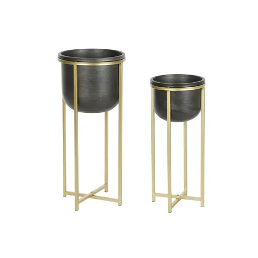 Conjunto de Vasos DKD Home Decor 28,5 x 28,5 x 65,5 cm 28 x 28 x 65 cm Preto Dourado Metal