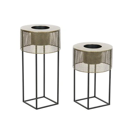 Conjunto de Vasos DKD Home Decor 33 x 33 x 67 cm Preto Dourado Metal Loft