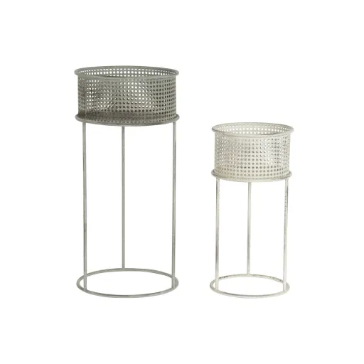 Conjunto de Vasos DKD Home Decor 33 x 33 x 70 cm Cinzento Metal Branco Vintage