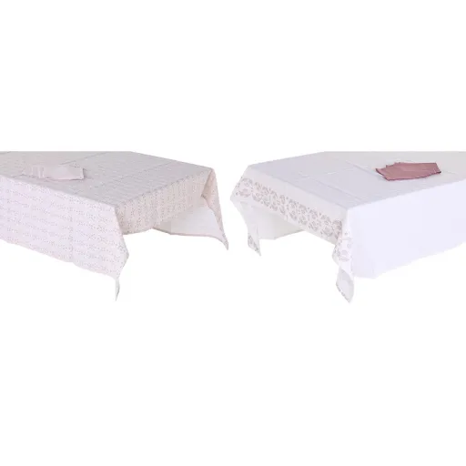 Toalha e Guardanapos DKD Home Decor 150 x 150 x 0,5 cm Cor de Rosa Branco (2 Unidades)