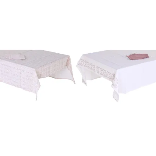 Toalha e Guardanapos DKD Home Decor 150 x 250 x 0,5 cm Cor de Rosa Branco (2 Unidades)