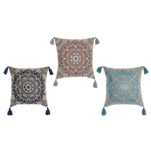 Almofada DKD Home Decor Laranja Azul Celeste Azul Marinho Mandala 40 x 10 x 40 cm (3 Peças)