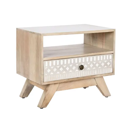 Mesa de Cabeceira DKD Home Decor Branco Natural Madeira de Mangueira 55 x 35 x 45 cm