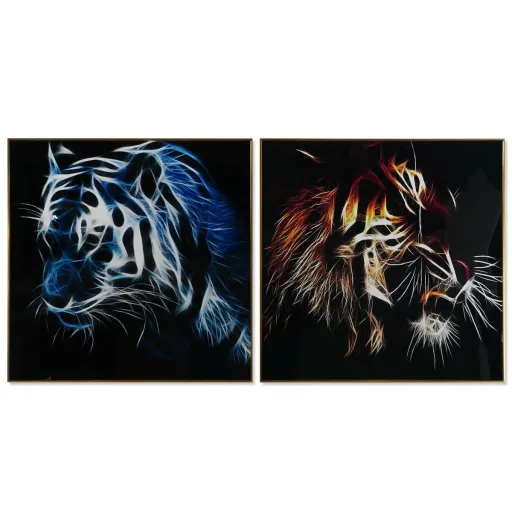 Pintura DKD Home Decor Tigre 80 x 3 x 80 cm Moderno (2 Unidades)