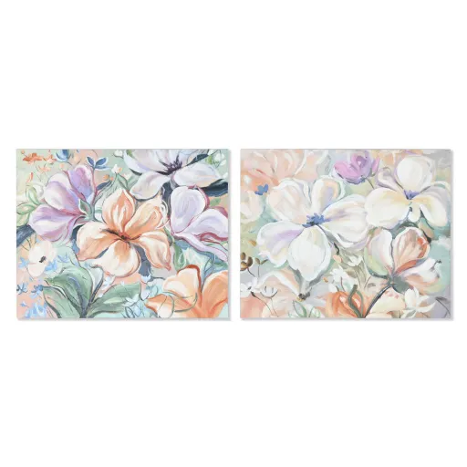 Pintura Home ESPRIT Bloemen Shabby Chic 100 x 3,7 x 80 cm (2 Unidades)