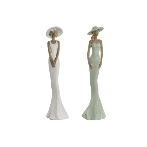 Figura Decorativa Home ESPRIT Branco Verde Mulher 7,5 x 7,5 x 30 cm (2 Unidades)