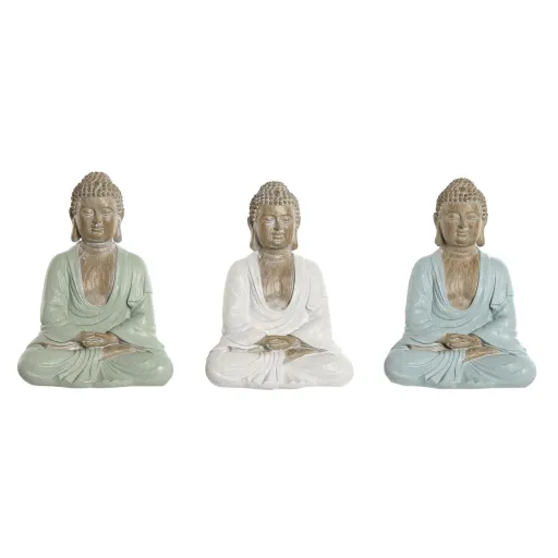 Figura Decorativa Home ESPRIT Branco Verde Turquesa Buda Oriental 14 x 10,5 x 18,5 cm (3 Unidades)