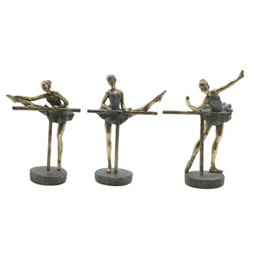 Figura Decorativa Home ESPRIT Cinzento Dourado Bailarina Ballet 14 x 8 x 20 cm (3 Unidades)