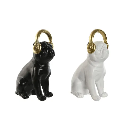 Figura Decorativa Home ESPRIT Branco Preto Dourado Cão 12 x 18 x 30 cm (2 Unidades)