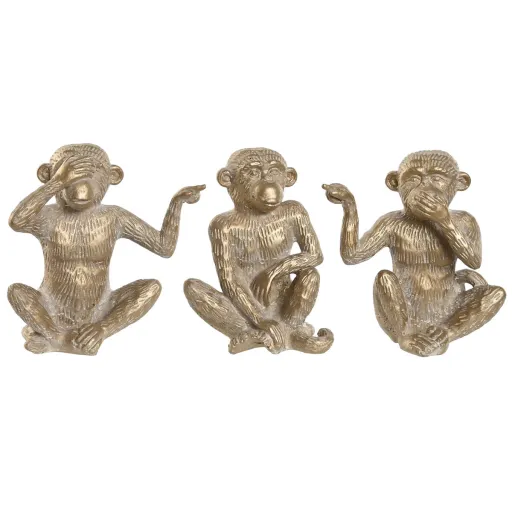 Figura Decorativa Home ESPRIT Dourado Macaco Tropical 14 x 10 x 14 cm (3 Unidades)