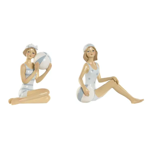 Figura Decorativa Home ESPRIT Branco Azul Celeste Mediterrâneo 8 x 8 x 12,5 cm (2 Unidades)