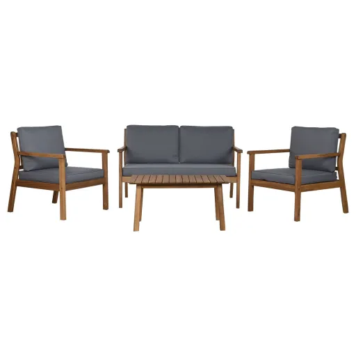 Conjunto de Mesa com 3 Poltronas Home ESPRIT Castanho Cinzento Acácia 120 x 72 x 75 cm