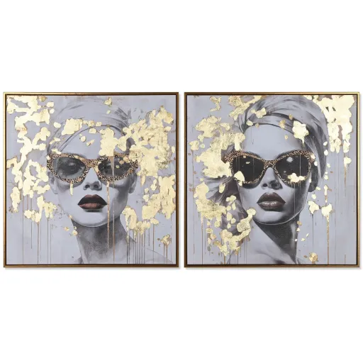 Pintura Home ESPRIT Dourado Chica 70 x 3,5 x 70 cm (2 Unidades)