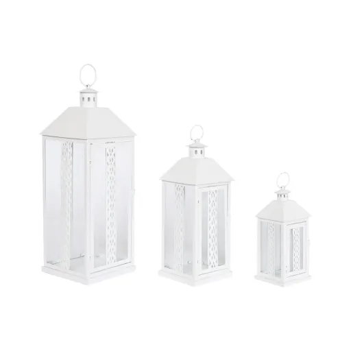 Lanterna Home ESPRIT Branco Cristal Ferro Shabby Chic 20 x 20 x 55 cm (3 Peças)