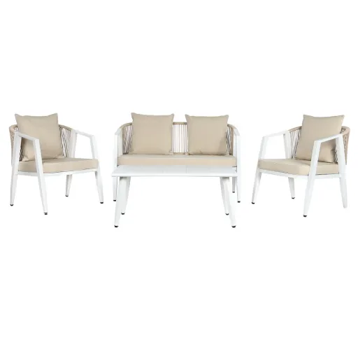 Conjunto de Mesa com 3 Poltronas Home ESPRIT Branco Aço 123 x 66 x 72 cm