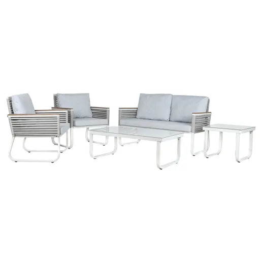 Conjunto de Mesa com 3 Poltronas Home ESPRIT Cinzento Aço Policarbonato 128 x 69 x 79 cm