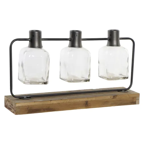 Vaso DKD Home Decor Preto Natural Metal Cristal Madeira de Paulónia 49 x 11 x 27 cm (3 Peças)