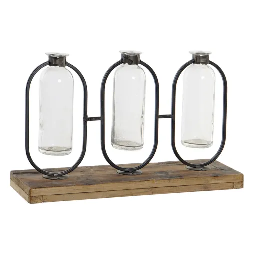 Vaso DKD Home Decor Preto Natural Metal Cristal Madeira de Paulónia 38 x 11,5 x 23 cm (3 Peças)