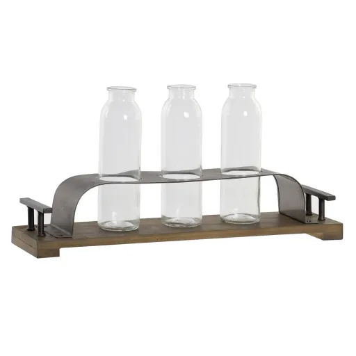 Vaso DKD Home Decor Castanho Preto Metal Cristal 45 x 11 x 22 cm (3 Peças)